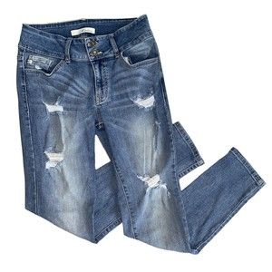 KanCan Women's Size 28 Jeans Skinny Ankle Stretch Mid Rise Distressed Denim Blue